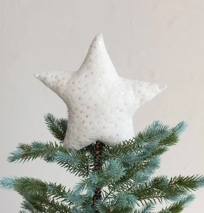 Tree Topper | Wool Felt Star | Sequins | Beige