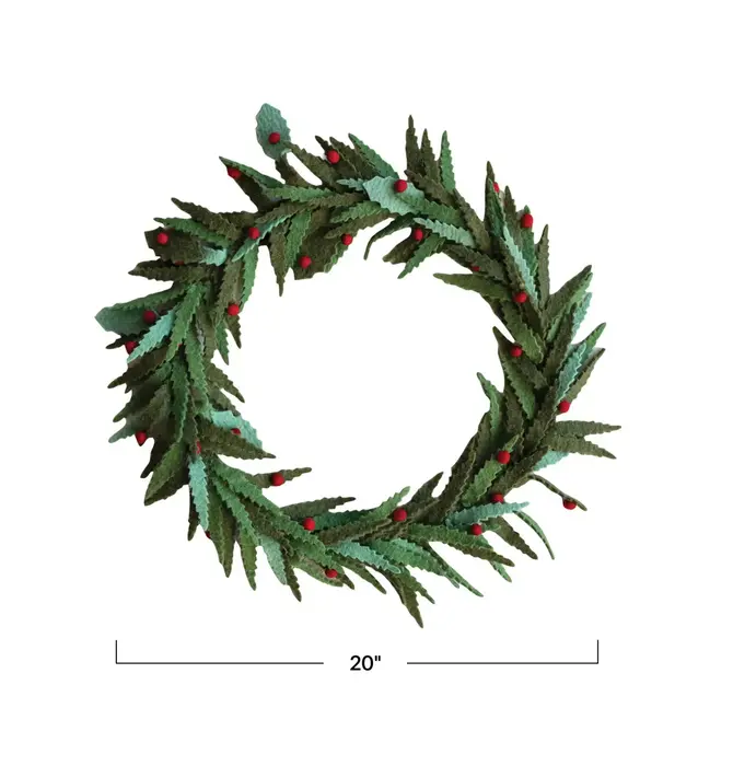 Wreath | Wool Felt | Green Leaves | Red Berries