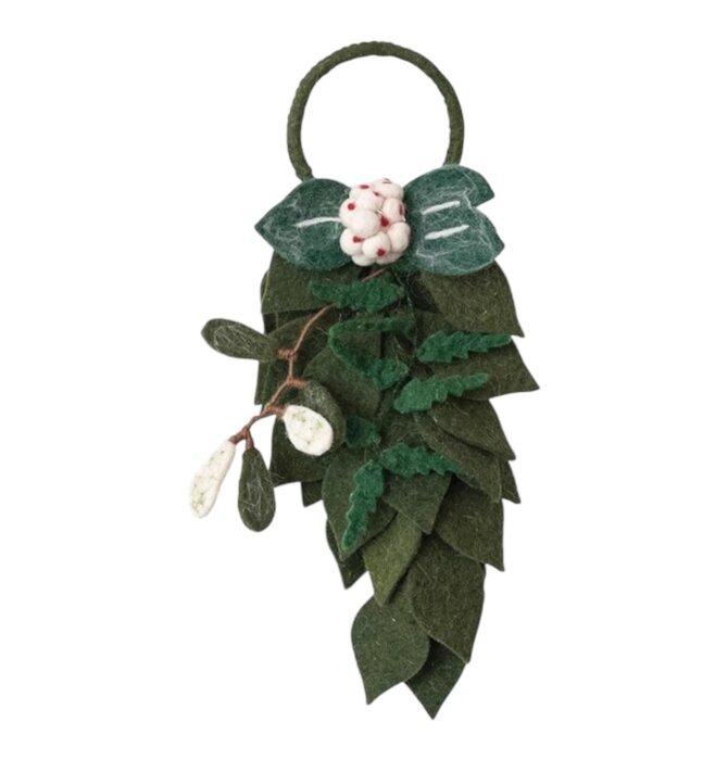 Door Hanger | Wool Felt | Leaves + Cream Flowers