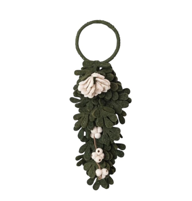 Door Hanger | Wool Felt | Leaves + Cream Flowers