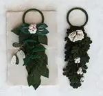 Door Hanger | Wool Felt | Leaves + Cream Flowers