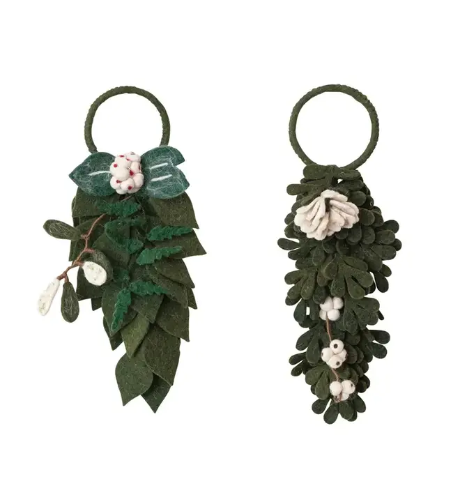 Door Hanger | Wool Felt | Leaves + Cream Flowers