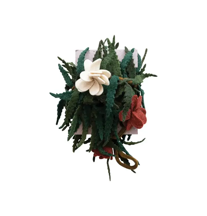 Garland | Wool Felt | Green Leaves | White + Red Flowers