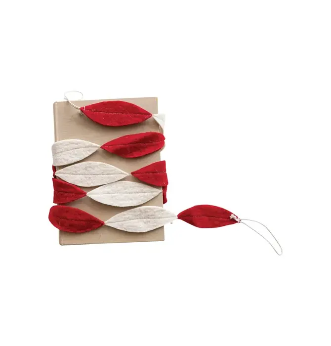 Garland | Wool Felt | Red + Cream Leaves