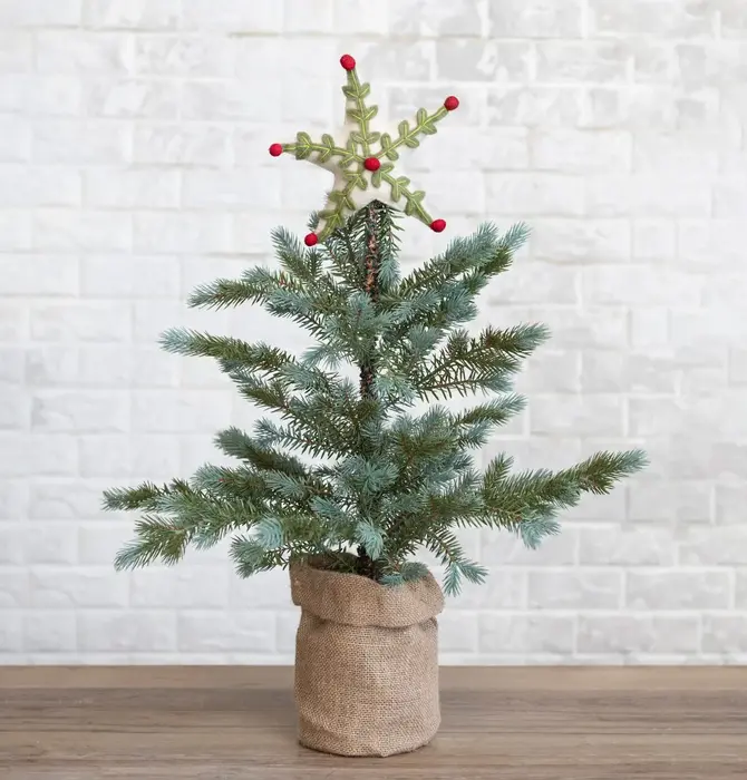 Tree Topper | Wool Felt | Green Holly | Red Poms