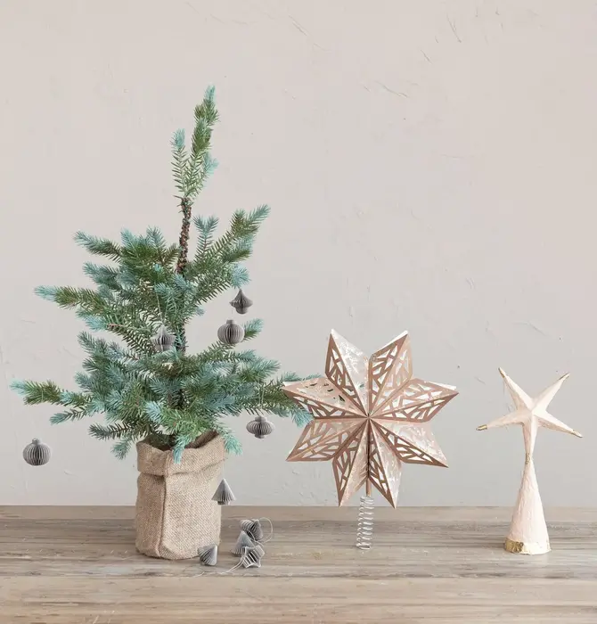 Tree Topper | Paper Mache Star | Gold Foil | Nude Color