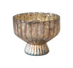 Candle Holder | Mercury Glass | Pleated + Footed | Antique Silver Finish