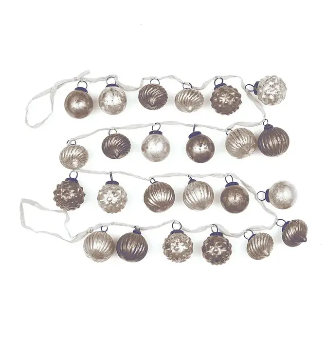 Garland | Mercury Glass Ornament | Silver/Gray + Fabric Ribbon