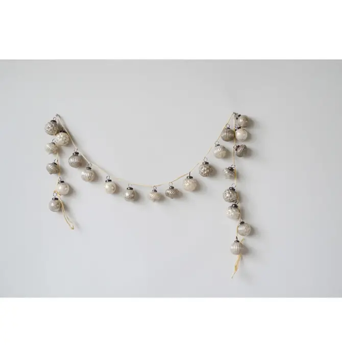 Garland | Mercury Glass Ornament | Silver/Gray + Fabric Ribbon