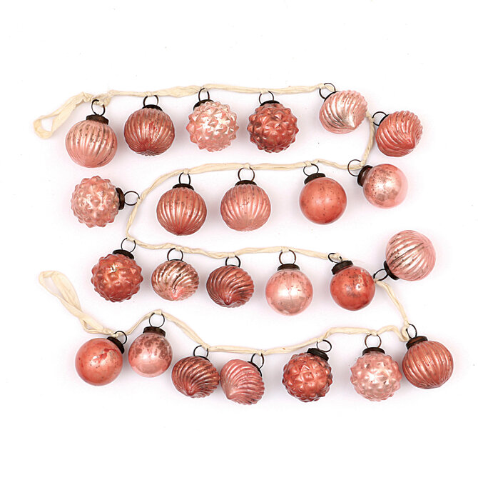 Garland | Mercury Glass Ornament | Pinks + Fabric Ribbon