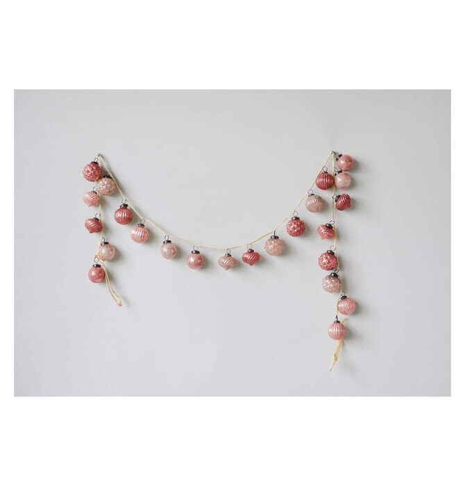 Garland | Recycled Glass Ornament | Pinks + Fabric Ribbon