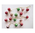 Garland | Recycled Glass Ornament | Red + Pink + Green | Gold Cord