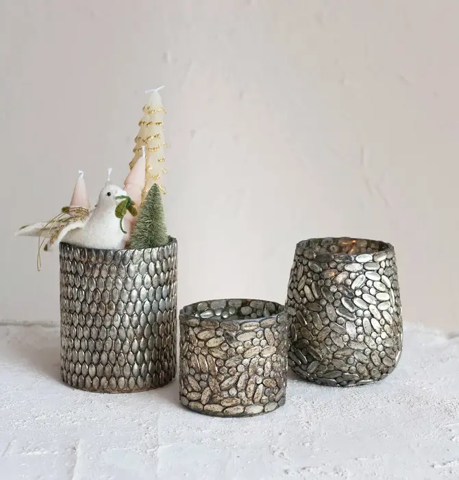 Candle Holder | Votive | Glass Mosaic | Oxidized Pewter