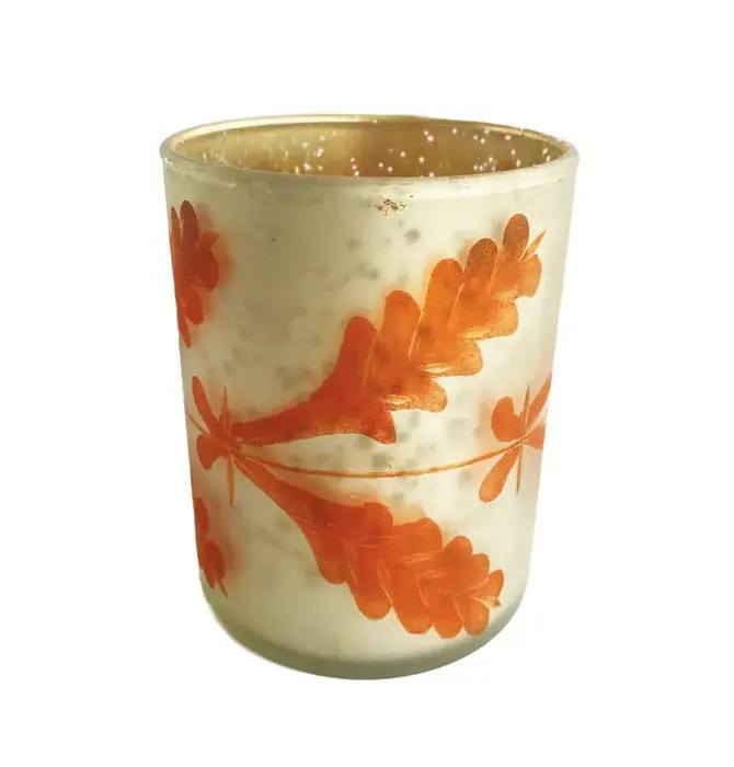 Candle Holder | Tealight/Votive | Etched Mercury Glass | Coral/Silver