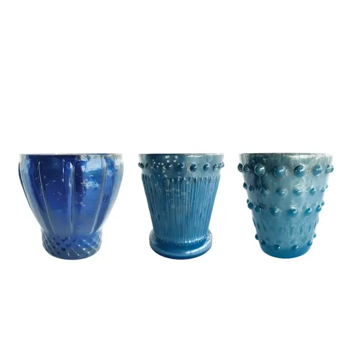Candle Holder | Votive | Embossed Mercury Glass | Blue Colors