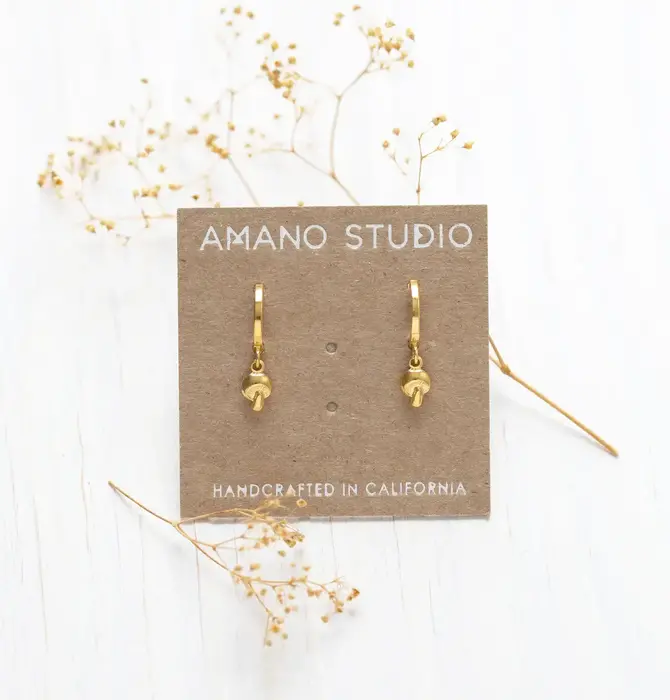 Earrings | Tiny Mushroom Huggies | 24K Gold Plate Brass