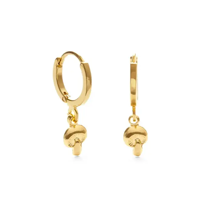 Earrings | Tiny Mushroom Huggies | 24K Gold Plate Brass