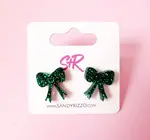 Earrings | Bow Studs | Green Glitter