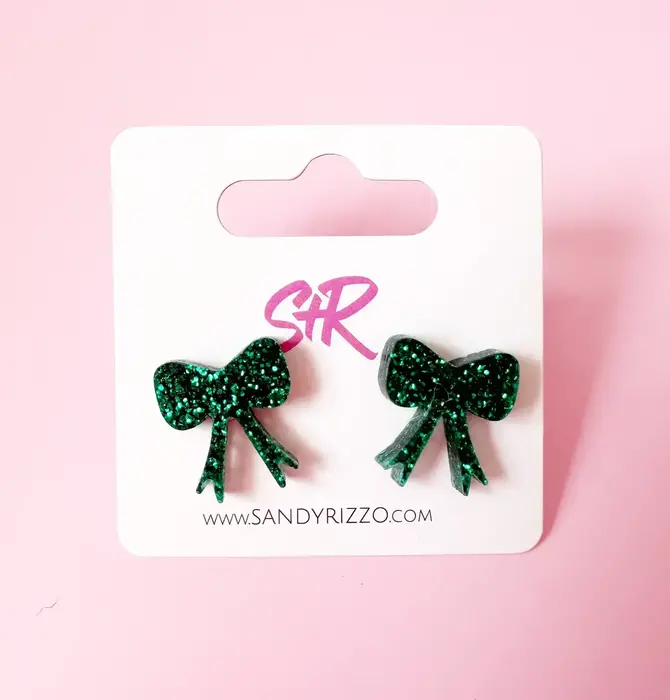 Earrings | Bow Studs | Green Glitter