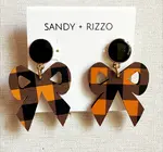 Earrings | Bow Dangle | Gingham | Black/Orange