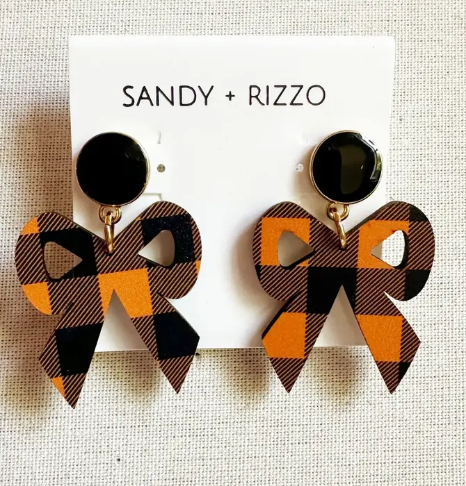 Earrings | Bow Dangle | Gingham | Black/Orange