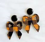 Earrings | Bow Dangle | Gingham | Black/Orange