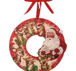 Wreath | Wooden 13" | Retro Reindeer & Santa