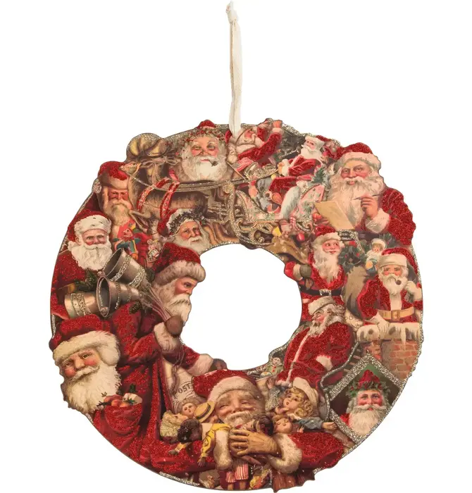 Wreath | Wooden 16" | Vintage Santa Postcards