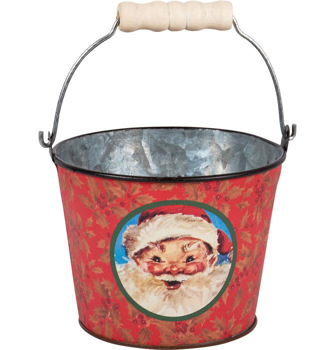 Metal Bucket | Santa Vintage | Red