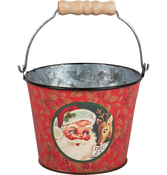 Metal Bucket | Santa Vintage | Red