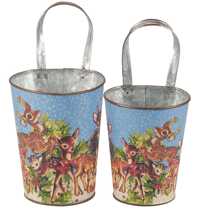 Metal Wall Bucket | Retro Deer (2 Sizes)