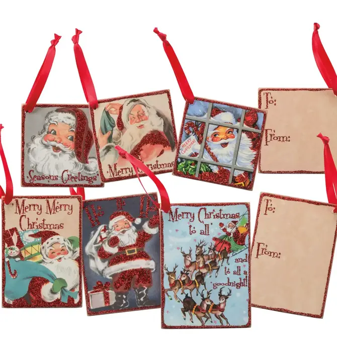 Gift Tag | Single Reusable | Retro Santas