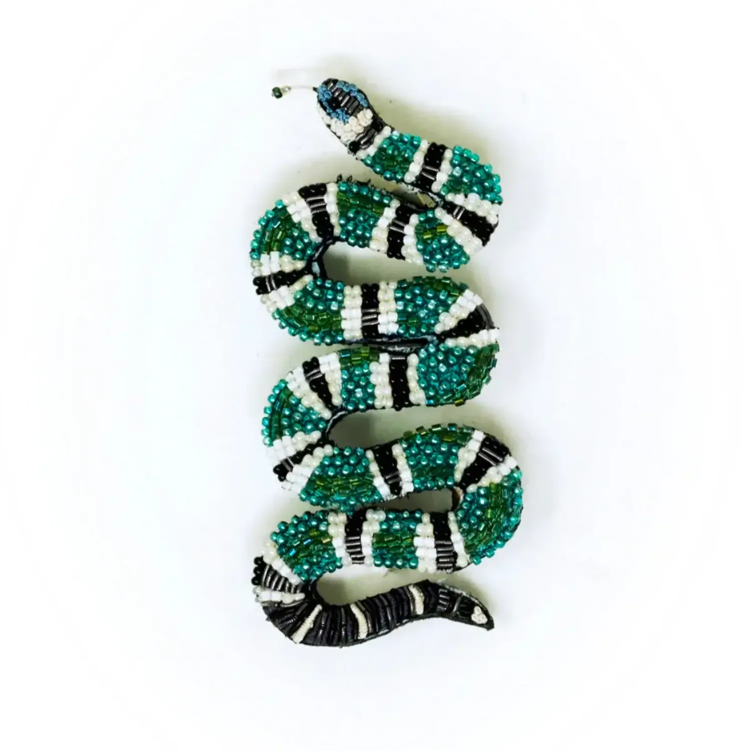 Green Banded Snake Hand-Embroidered Brooch Pin Green Banded Snake Hand-Embroidered Brooch Pin