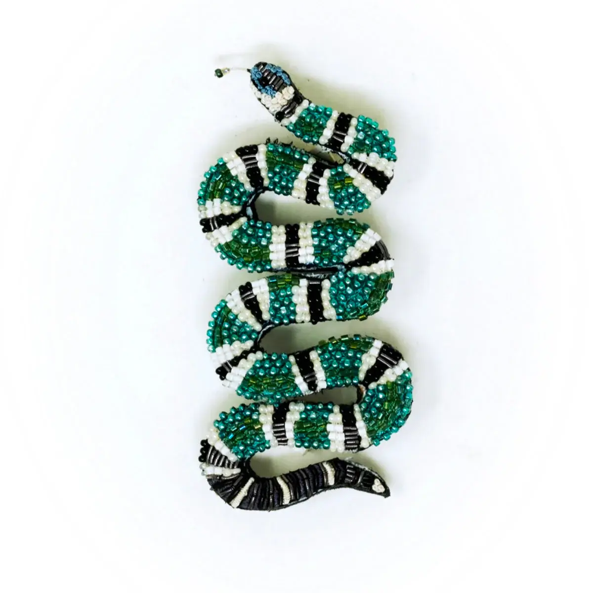 Green Banded Snake Hand-Embroidered Brooch Pin Green Banded Snake Hand-Embroidered Brooch Pin
