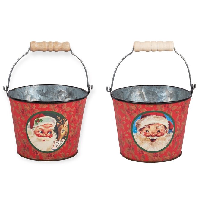 Metal Bucket | Santa Vintage | Red