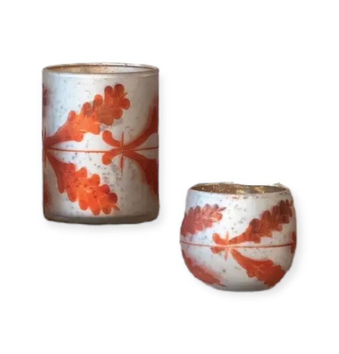 Candle Holder | Tealight/Votive | Etched Mercury Glass | Coral/Silver