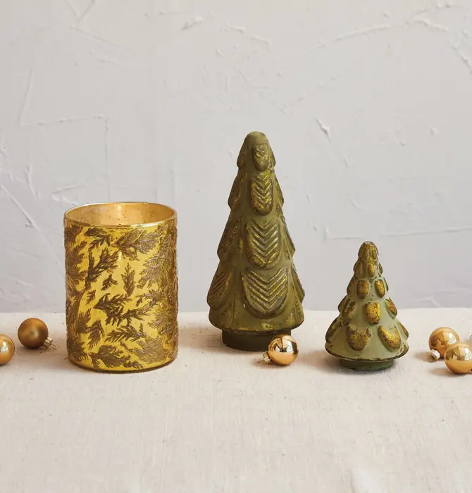 Tree | 10" Recycled Glass |  Embossed Matte Green & Gold Finish