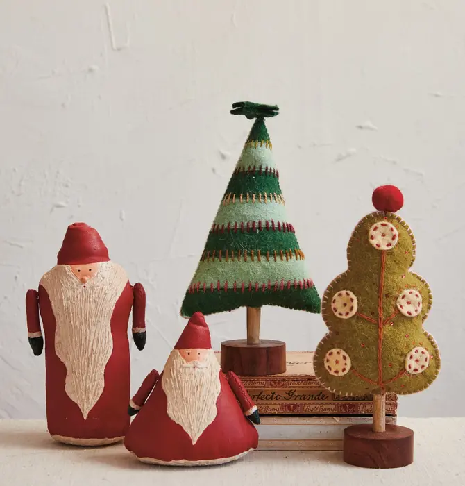 Tree | Felt Wool | Scalloped Edge | Green + Red Pom