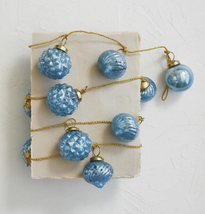 Garland | Mercury Glass Ornament | Baby Blue + Gold Cord