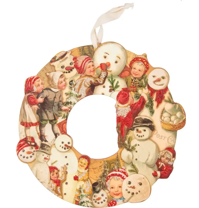 Wreath | Wooden | Vintage Snowmen