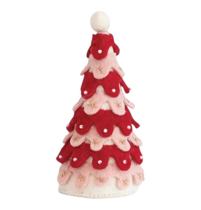 Figure | Felt Tree | Pink + Red Scallops
