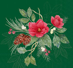 Napkins | Cocktail | Christmas Flowers Green