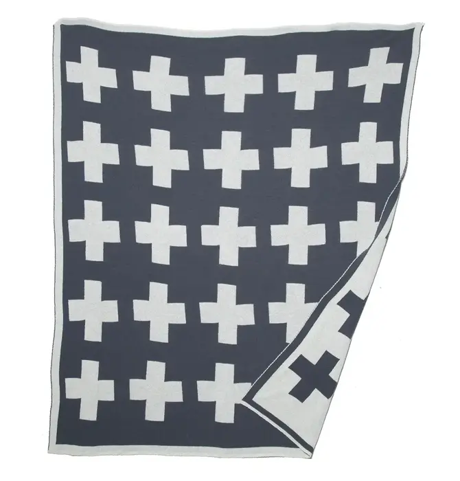Blanket | Eco Throw | Swiss Cross Reversible | Smoke