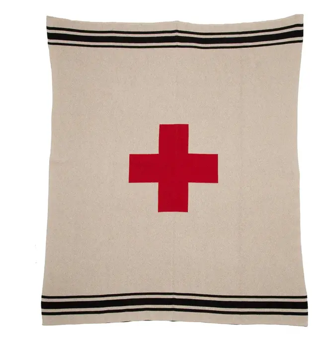 Blanket | Eco Throw | Swiss Cross + Stripes | Flax/Black/Cherry