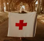 Blanket | Eco Throw | Swiss Cross + Stripes | Flax/Black/Cherry