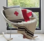 Blanket | Eco Throw | Swiss Cross + Stripes | Flax/Black/Cherry