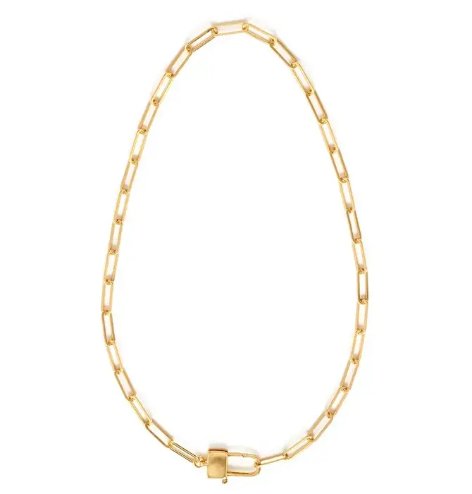 Necklace | Paperclip Chain | Padlock Clasp | 14K Gold-Plate Brass