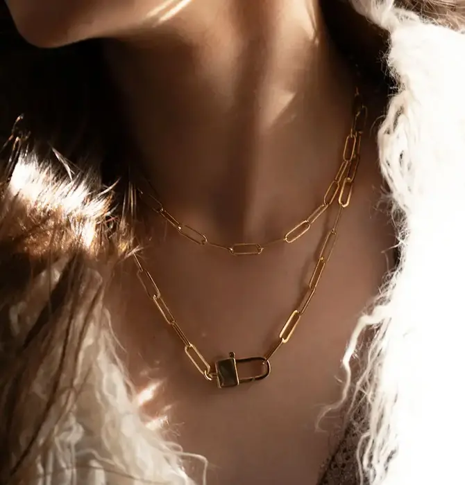 Necklace | Paperclip Chain | Padlock Clasp | 14K Gold-Plate Brass