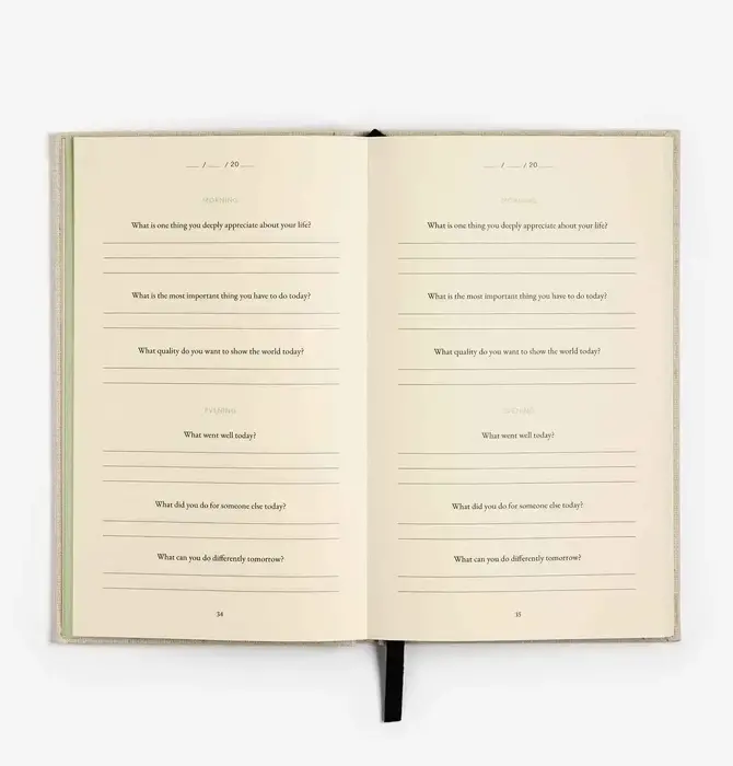 Book | Three Question Journal | Daily Wellbeing | Linen