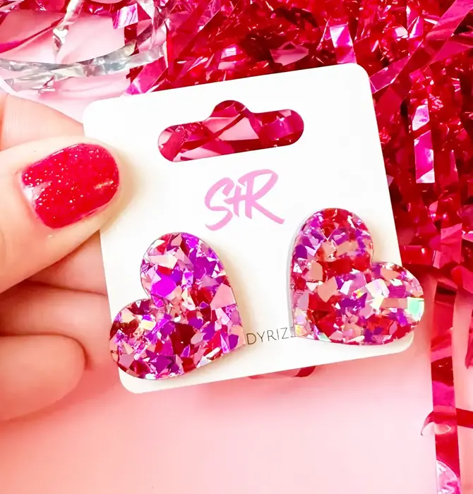 Earrings | Heart Stud | Pink Confetti